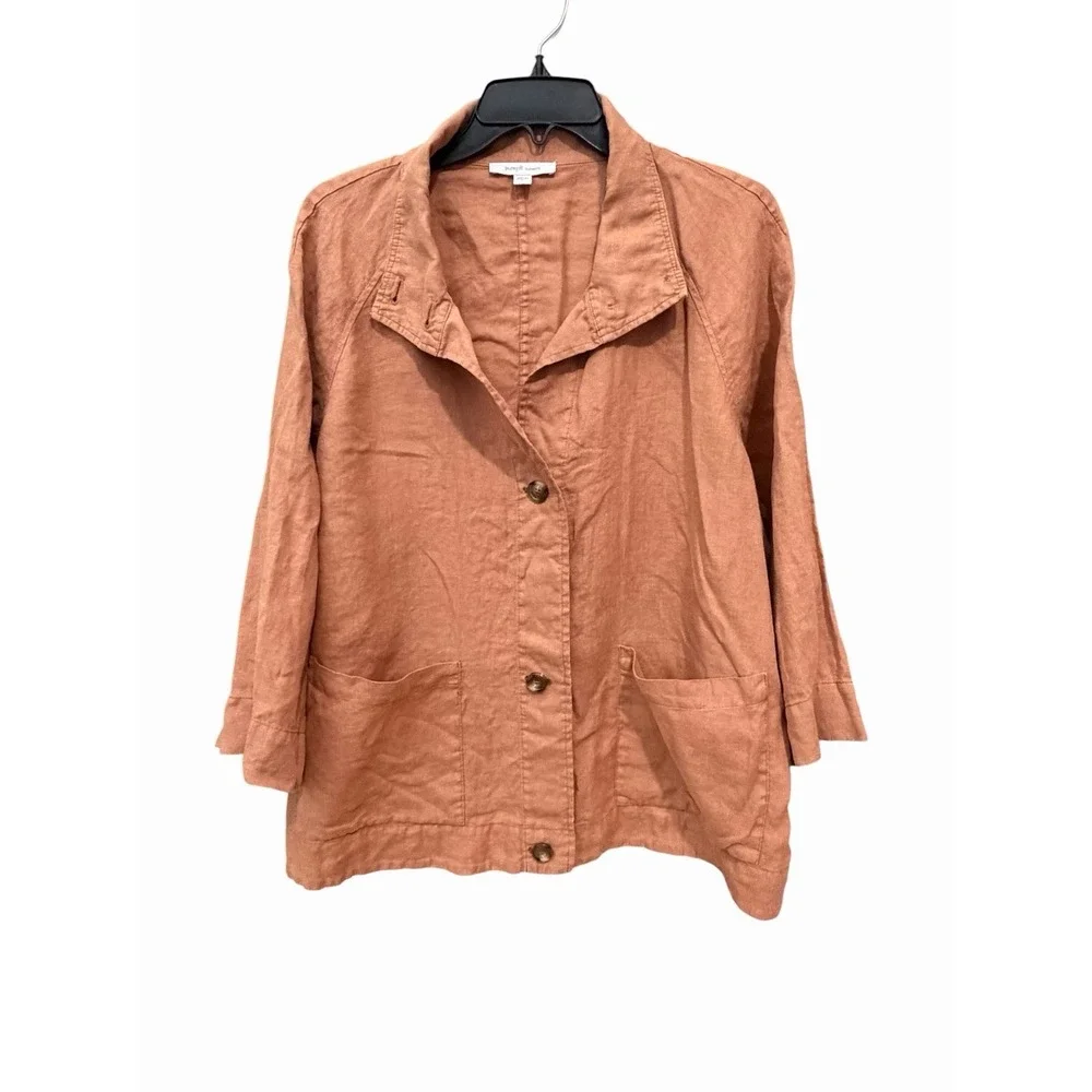 J. Jill 100% Linen Shacket Size XL Overshirt Light Jacket Burnt Orange #AAA11-1